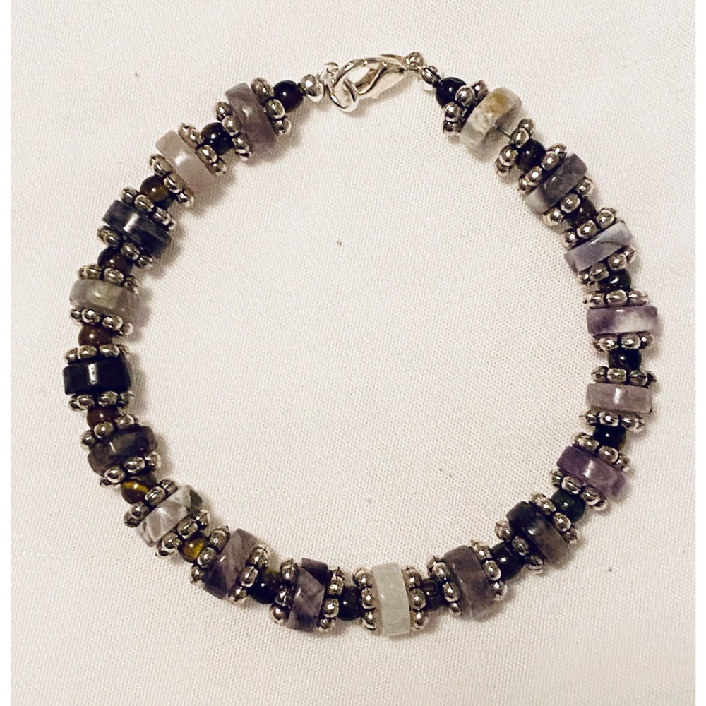 Genuine Amethyst and Tiger Eye Bracelet 7 Inches